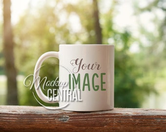 Blanco blanco taza de vidrio Mockup - fotografía al aire libre, país rústico taza foto gráfico diseño Mock Up, JPG Digital Descargar