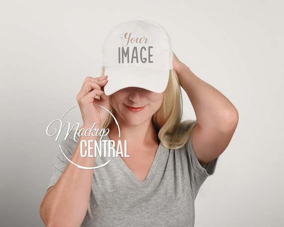 Blank White Woman's Sport Baseball Hat Cap Mockup Photo, Girl's Design Apparel Mock Up, Woman Model Mockup, JPG Digital Download