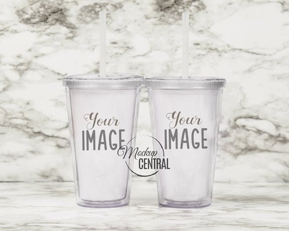 Clear Acrylic Insulated Tumbler 16 Oz Cup Set Mockup Stock Etsy