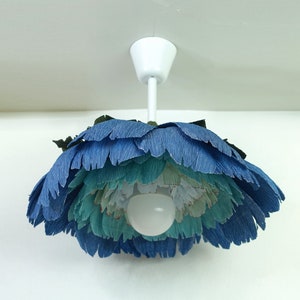 Teal ceiling lamp, Flower pendant light, Peony lamp, Flower lamp, Paper flower lampshade, Flower chandelier, Floral light fixture, Turquoise
