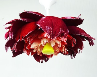 Red & Coral Rose lamp, Flower pendant light, Boho lamp, Paper floral light, Floral light fixture, Flower lamp, Paper lamp, Lamp for nursery