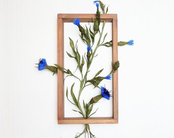 Blue Thistle wall art, Framed botanical art, Floral decor, 3D wall art, Statement art, Vertical Garden wall decor, Faux Plant wall hanging
