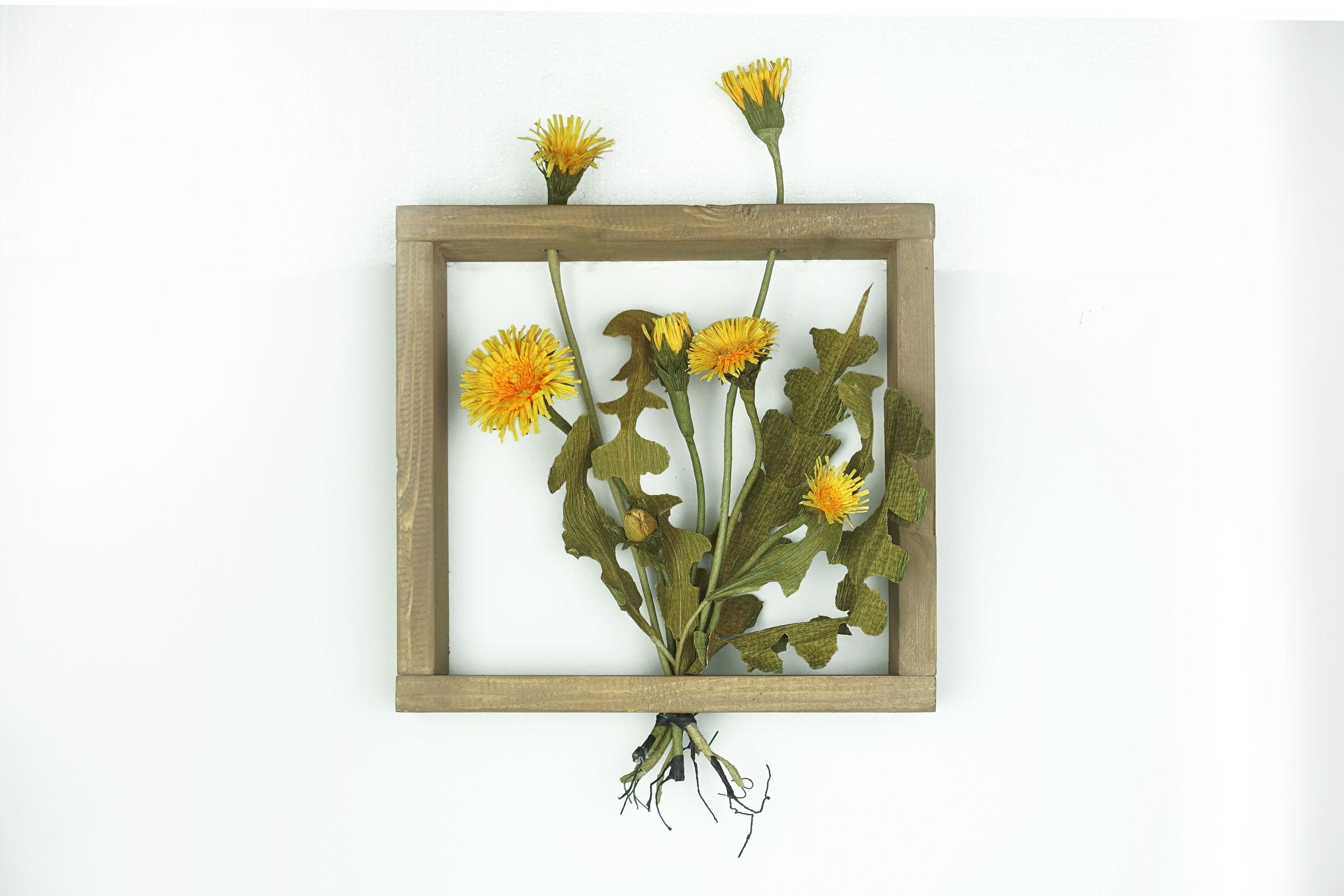 Dandelion wall art, Dandelion gift, Framed botanical art, Flower decor, 3D wall art, Vertical Garden, Faux Plant wall hanging, Flower decor