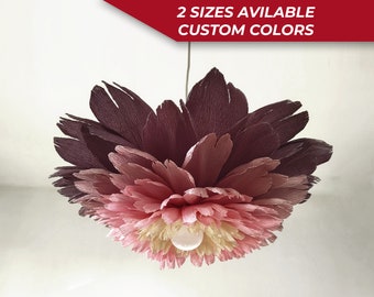 Beige and Pink ceiling lamp, Flower pendant light, Peony lamp, Flower lamp, Paper flower lampshade, Flower chandelier, Floral light fixture