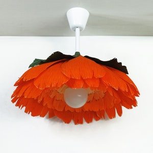 Orange ceiling lamp, Flower pendant light, Peony lamp, Flower lamp, Paper flower lampshade, Flower chandelier, Floral light fixture, Daisy