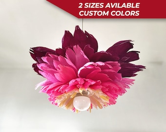 Burgundy & Pink Rose lamp, Flower pendant light, Boho, Paper floral light, Floral light fixture, Flower lamp, Paper lamp, Lamp for nursery