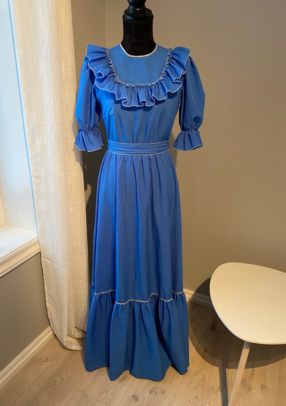 80s Ruffles 80s Ruffles Dress With Silver Lining Bow Dress 80s Vintage Dress Maxi ...
