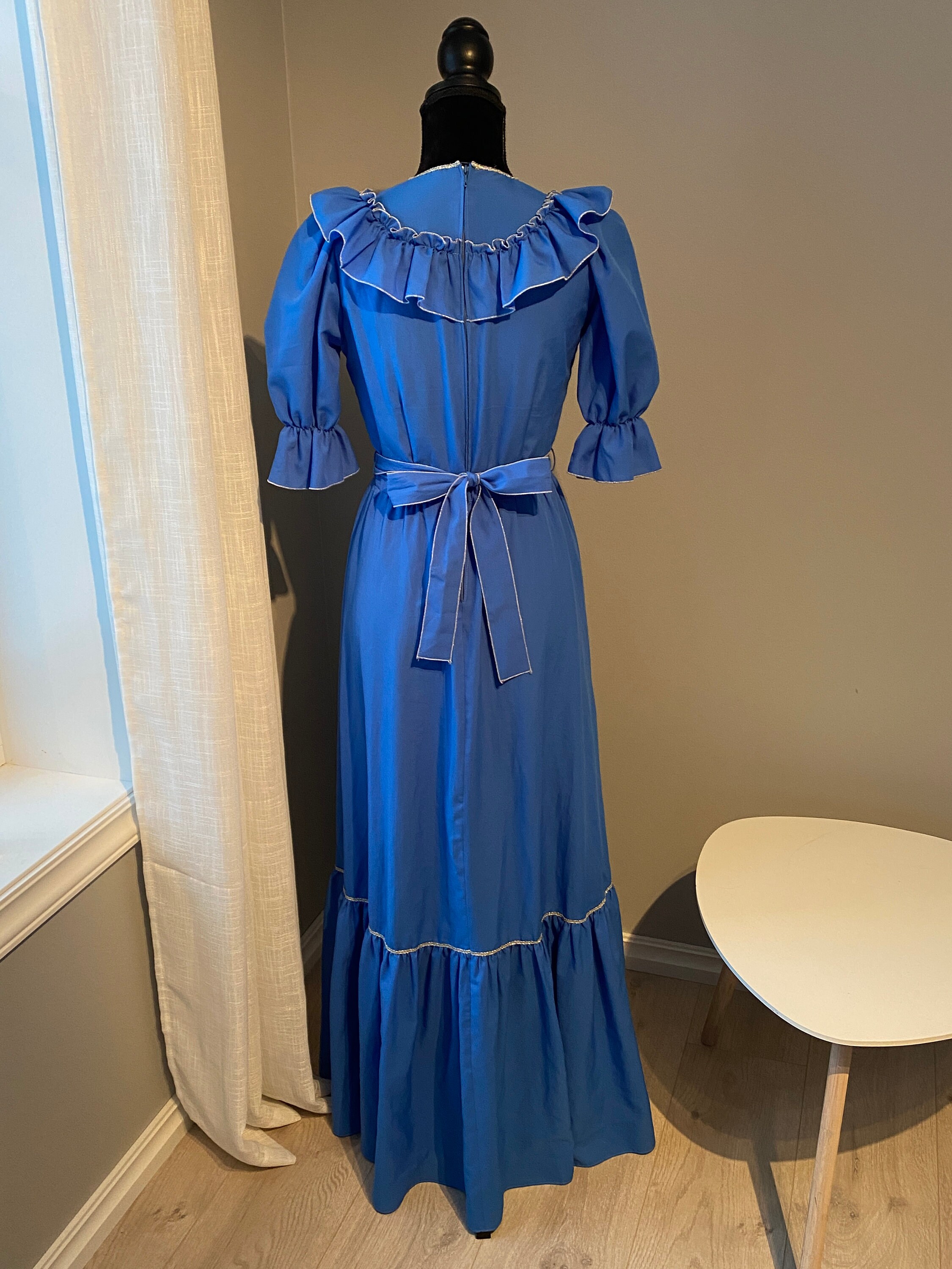 80s Ruffles 80s Ruffles Dress With Silver Lining Bow Dress 80s Vintage Dress Maxi ...