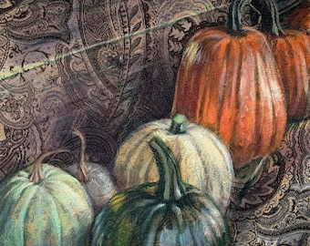 The Pumpkin Harvest Matted Print, Autumn Pumpkins and Gourds, 8x10 Print Matted to 11x14
