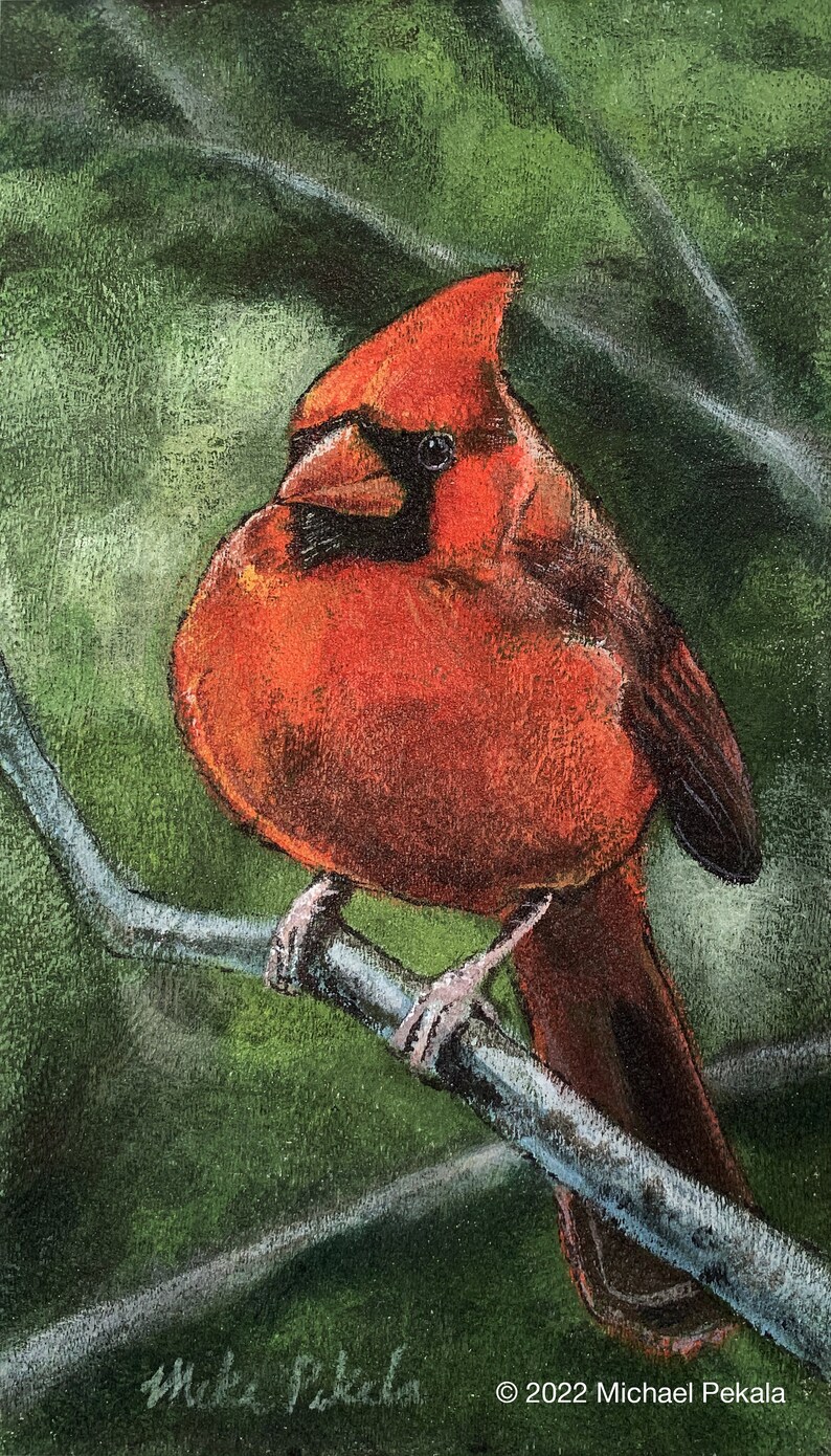 Rory the Cardinal Acrylic Painting 8x10 Print, Matted to 11x14 image 1