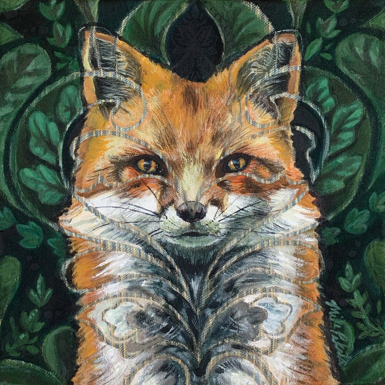 Mr. Fox, Acrylic on Upholstery Fabric, 7x7 Luster Print image 2