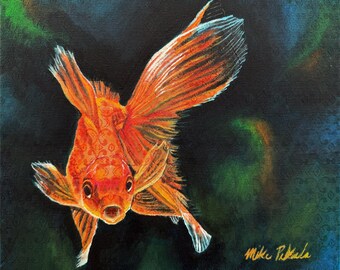 Goldfish Painting Matted Print, Shimmery Orange, 8x10 Matted to 11x14