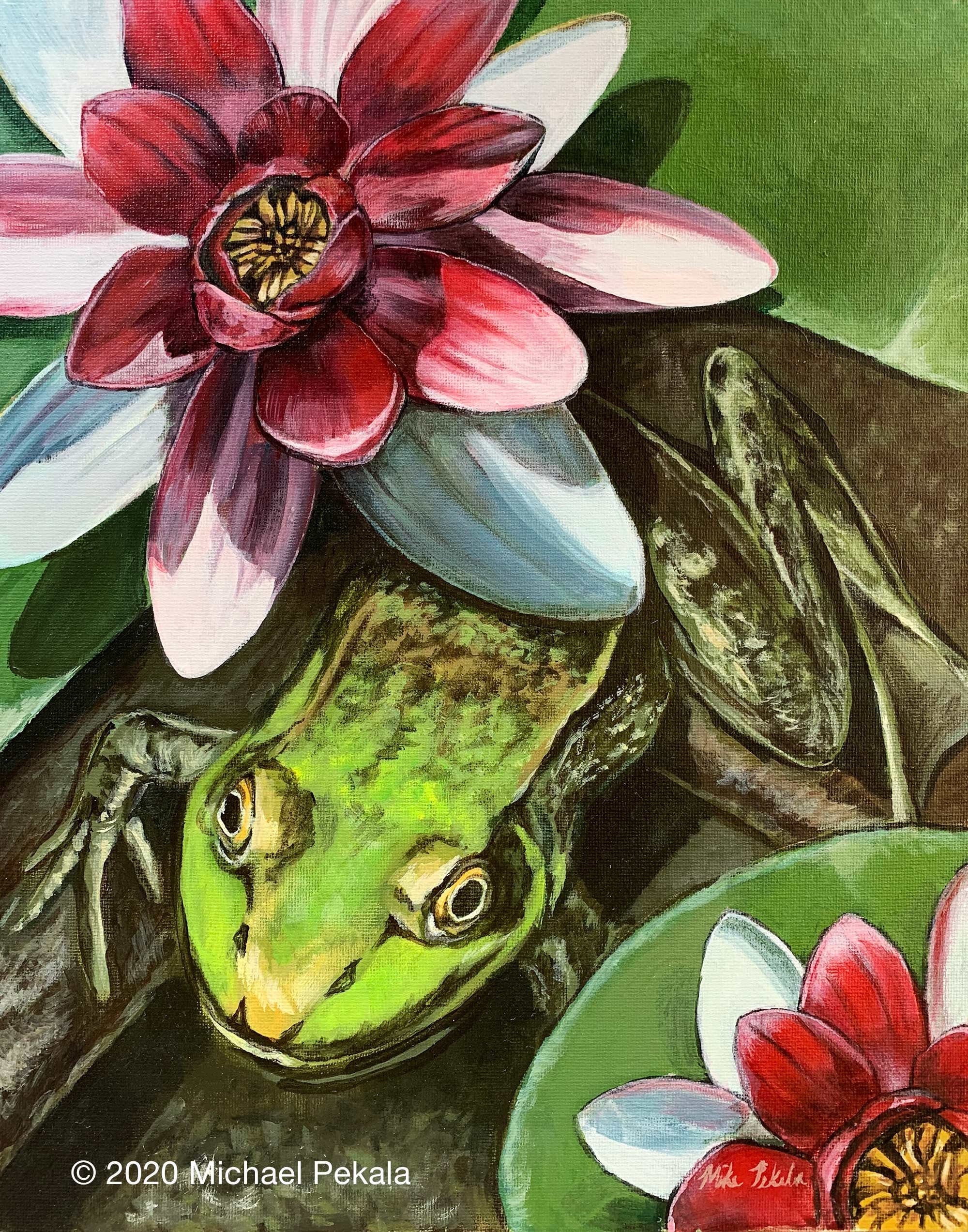 Frog And Lily Pads Acrylic Painting Giclee Archival 8x10 Etsy