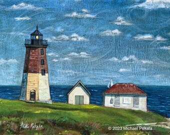 Point Judith Lighthouse Print: Narragansett, RI, Summer Breeze (8x10 Matted to 11x14)