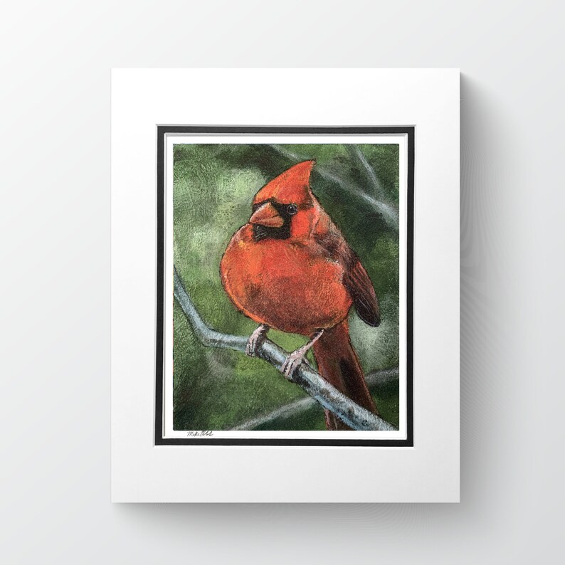 Rory the Cardinal Acrylic Painting 8x10 Print, Matted to 11x14 image 2
