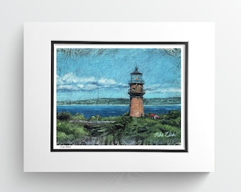 Gay Head Lighthouse Print: Martha's Vineyard Acrylic Painting (8x10 Matted)