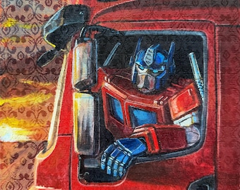 Optimus Prime Art, Luster Print, 8x8 Signed, Transformers Fan Art