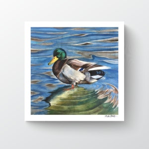 The Mallard, Acrylic on Upholstery Fabric, 7&quot;x7&quot; Luster Print