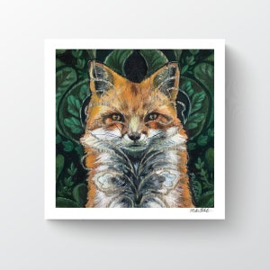 Mr. Fox, Acrylic on Upholstery Fabric, 7x7 Luster Print image 1