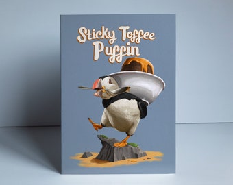 Puffin Card, Sticky Toffee Pudding Food Pun