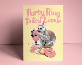 Lemur & Biscuits Funny Pun Birthday Card, Party Rings