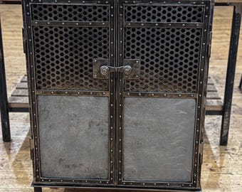 Workshop cabinet, tool cabinet, file cabinet with latch, perforated sheet metal front, highboard in the style of Rowac