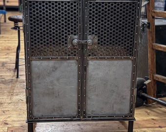Workshop cabinet, tool cabinet, file cabinet with latch, perforated sheet metal front, highboard in the style of Rowac