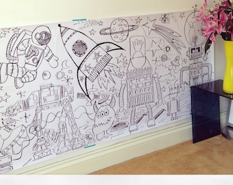 SPACE FINAL FRONTIER - Children's Giant colouring poster -Birthday