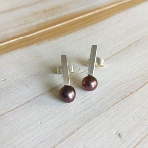 Black Pearl Studs, Black Pearl and Silver Studs, Black Pearl Earrings, Sterling Silver and Black Pearl Studs, Freshwater Pearl Earrings