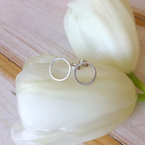 Circle Studs, Sterling Silver circle earrings, open circle studs, geometric studs, geometric shaped earrings, everyday wearable studs