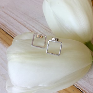 Square Studs, Sterling Silver Square studs, square earrings, open square studs, geometric shaped earrings, geometric studs, everyday wear
