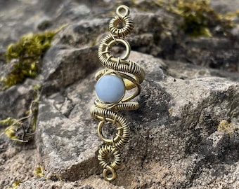Accessorio per dreadlock in ottone fatto a mano, gioiello per capelli in oro, angelite di cristallo blu