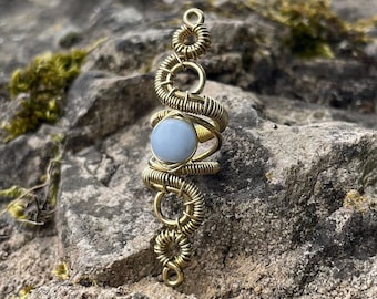 Handmade Brass Dreadlock Accessory, Gold Hair Jewellery, Blue Crystal Angelite