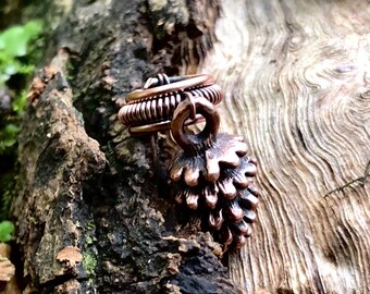 Anello per dreadlock a forma di pigna in rame ossidato, gioielli naturali