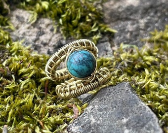 Unique Handmade One of a Kind 10mm Gold Brass Dreadlock Accessory with Blue Green Turquoise Gemstone