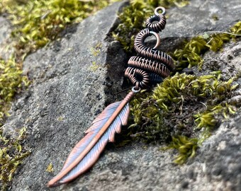Accessori per dreadlock con ciondolo a forma di piuma di rame fatto a mano