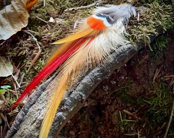 Red and Orange Feather Hair Accessory