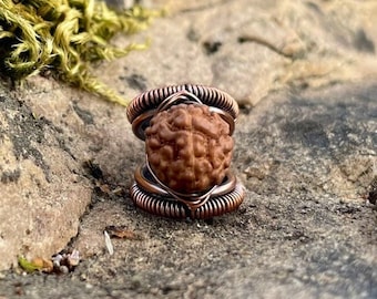 Anello per dreadlock con perline Rudraksha, gioielli per dreadlock in rame ossidato