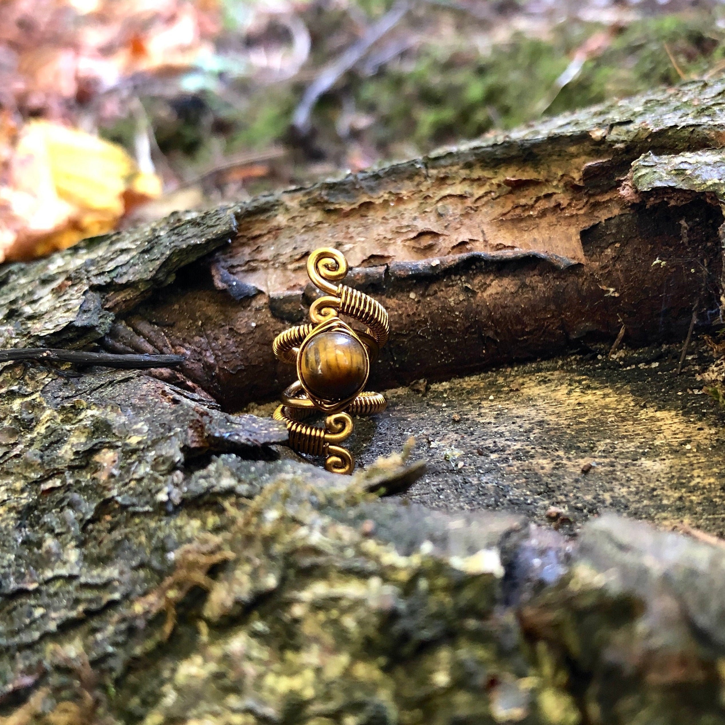Crystal Dreadlock Bead, Copper Wire Loc Jewelry with Tigers Eye