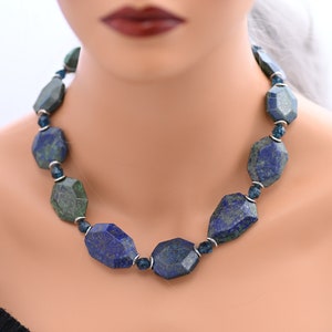 Big huge Natural Blue green Azurite Malachite  Chrysocolla gemstone statement beaded necklace  Adjustable necklace 18&quot;-20&quot; I can
