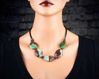 Genuine untreated great brown Chrysoprase  gemstone necklace