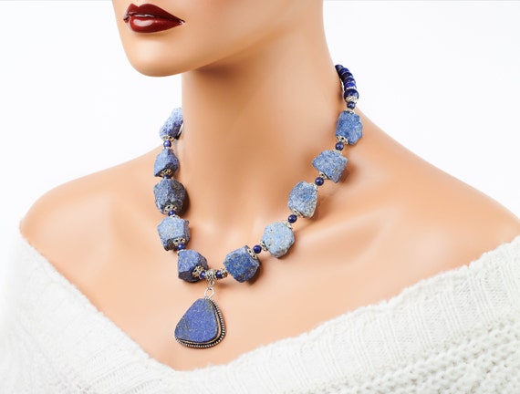 Blue gemstone necklace Mothers day gift Necklace of Lapis lazuli nuggets Lapis lazuli nuggets necklace Lapis lazuli necklace for women