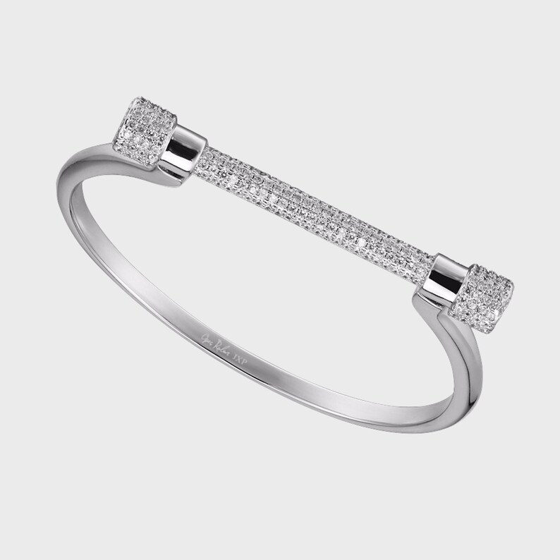 Paved White Gold Screw Cuff Bracelet