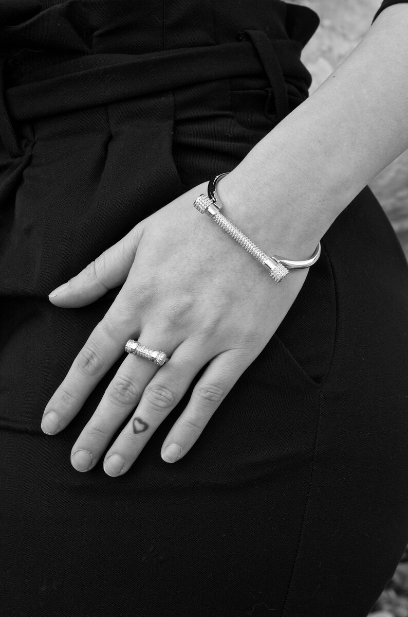 Paved White Gold Screw Cuff Bracelet