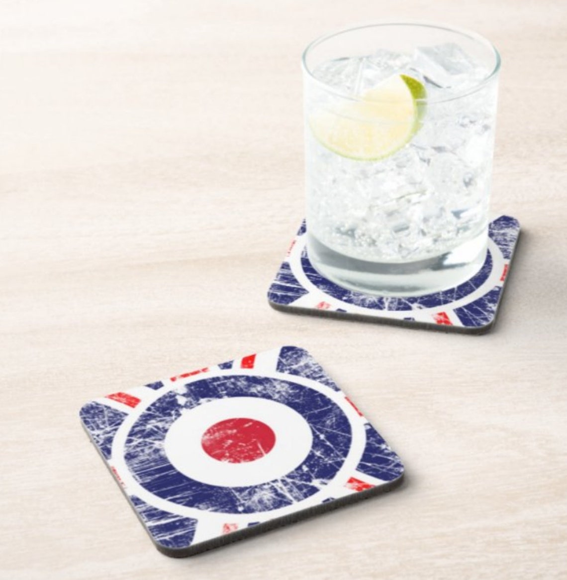 Ska Mod Target Distressed Look Hardwood Drinks Coaster SET