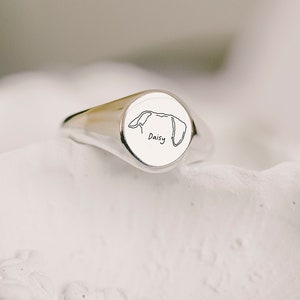 Custom Dog or Cat Ears Outline Tattoo  Sterling Silver or Gold Unisex Signet Ring |    Pet Memorial Ring