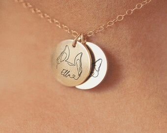 Custom Pet Portrait Necklace: Engraved Dog or Cat Outline, Silver or Gold