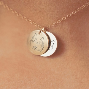 Custom Dog or Cat Ears Multiple or Single Pendant Outline Tattoo Inspired Engraved Necklace | Minimal Dainty Silver or Gold Graphic Jewelry