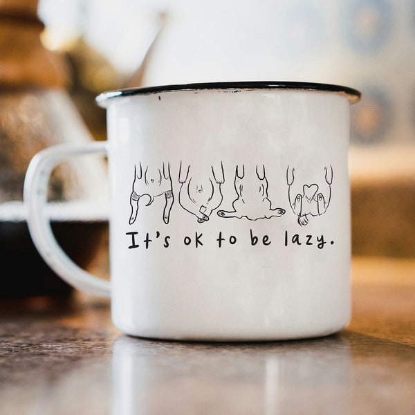 It's Ok to Be Lazy Comfort Self Care Message Coffee Mug Personalized Coffee Mug Stay at Home Club Dog Parents | Let's Stay Home Mug