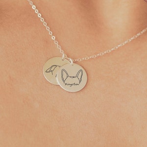 Custom Dog or Cat Ears Multiple or Single Pendant Outline Tattoo Inspired Engraved Necklace Minimal Dainty Silver or Gold Graphic Jewelry image 5